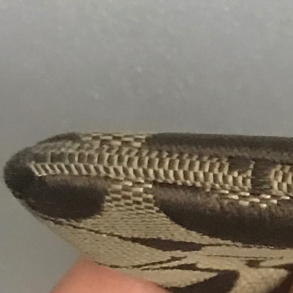 Coach Teal/Khaki Canvas Leather Wristlet Mini Pouch - Picture 7 of 16